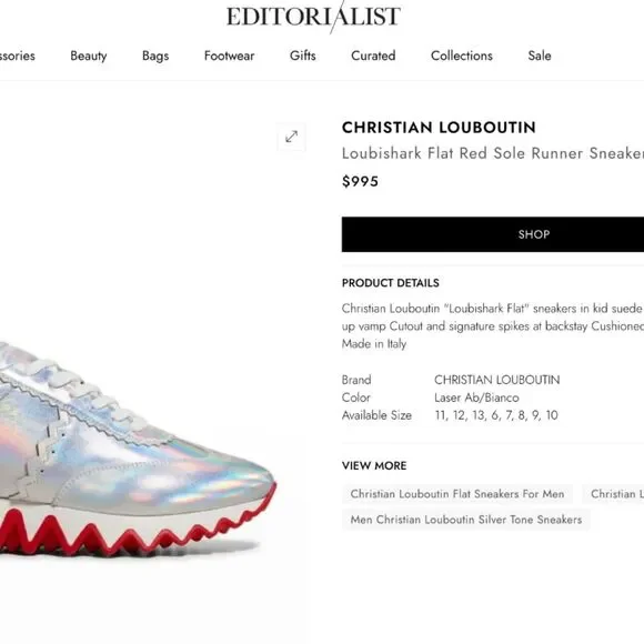 Christian Louboutin Loubishark Iridescent Sneakers - Laser Silver EU 39 / US 6